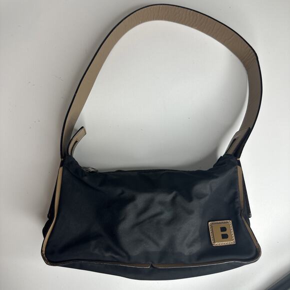Bally Handbags - Bally Vintage Black Beige Nylon Leather Baguette Shoulder Bag Purse Made Italy